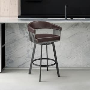 Chelsea 26 in. Chocolate/Java Brown High Back Metal Swivel Counter Stool with Faux Leather Seat