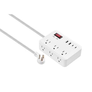 8 ft. 6-Outlet Surge Protector with 2 USB-A and 2 USB-C, White