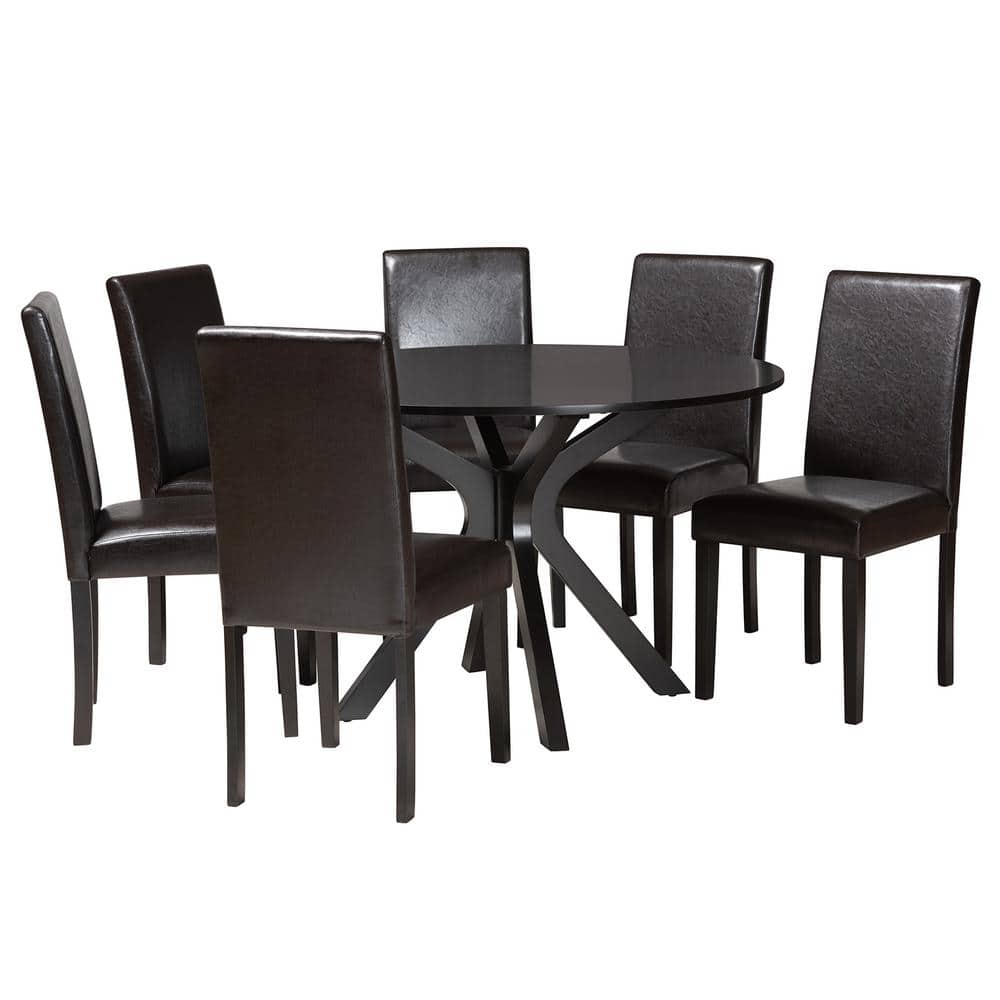 Asli 7-Piece Espresso Brown Wood Dining Set