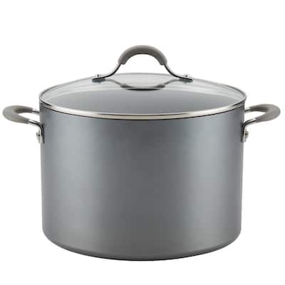 Elementum 10 qt. Hard-Anodized Aluminum Nonstick Stock Pot in Oyster Gray with Glass Lid