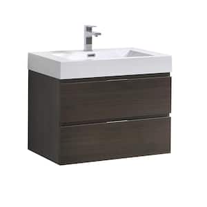 Valencia 30 in. W Wall Hung Bathroom Vanity in Gray Oak with Acrylic Vanity Top in White