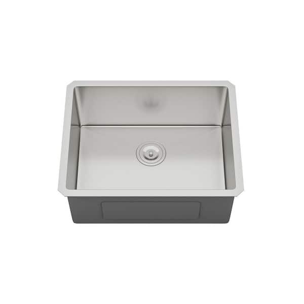 23 in. Drop-In Single Bowl 16 Gauge Brushed Nickel Stainless Steel Kitchen Sink and Basin Rack