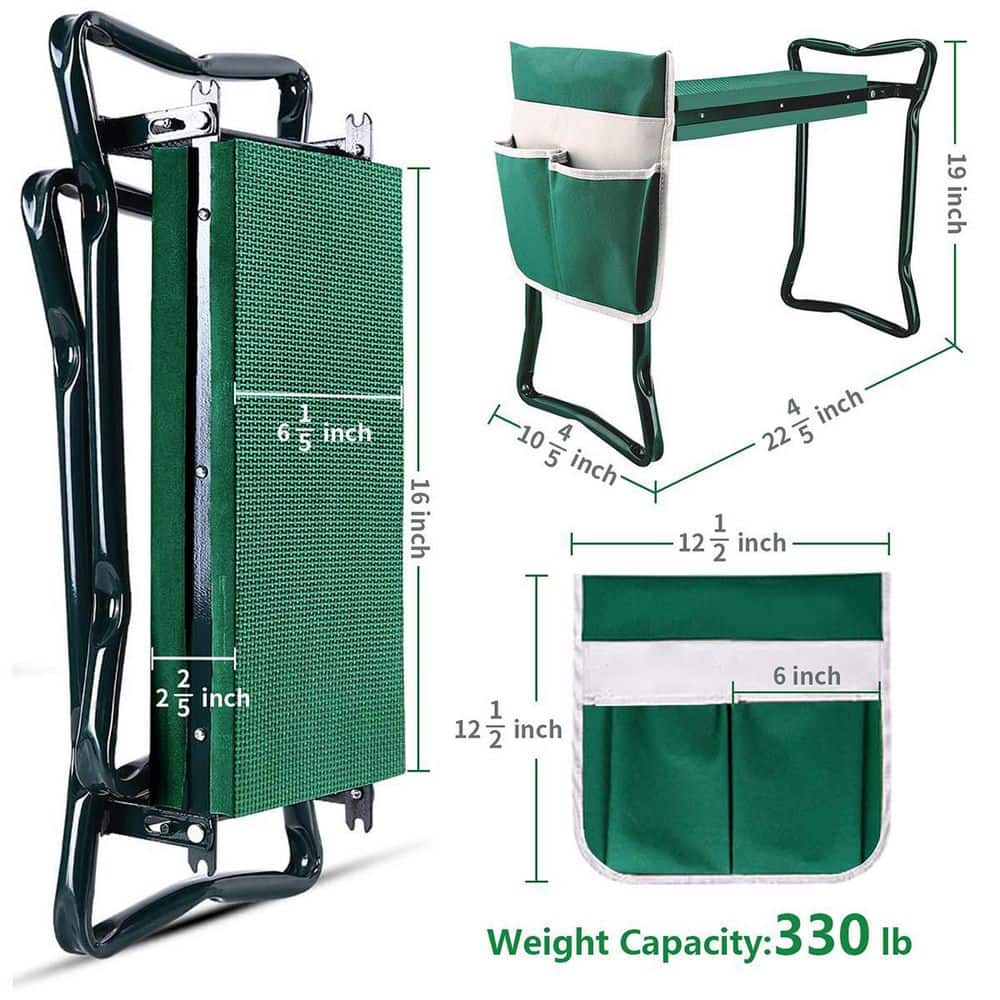 Green Steel Folding Garden Kneeler and Seat with Tool Pouch