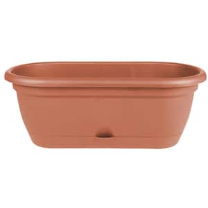 Lucca 19 in. Terra Cotta Plastic Self-Watering Window Box with Saucer