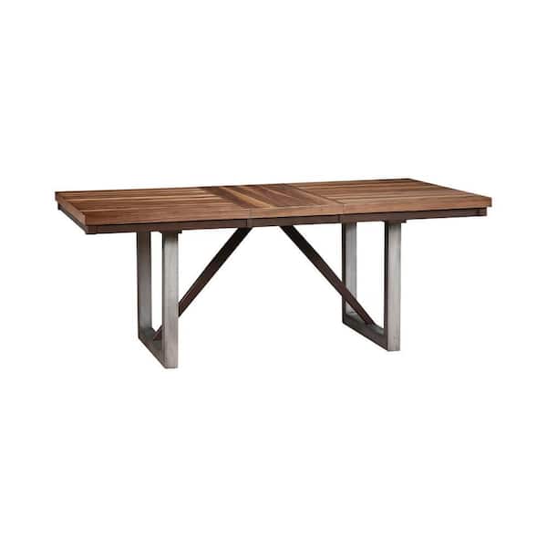 Benjara Brown and Gray Wood Rectangle 77.25 in. Trestle Base Dining Table Seats 8
