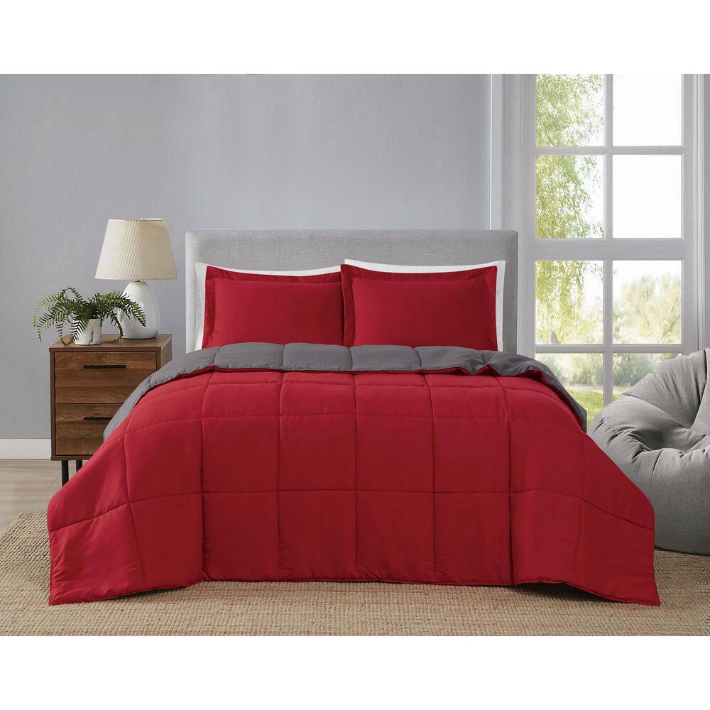 Everyday Reversible Red/Dark Grey King 3 Piece Microfiber Comforter Set price history on PriceWatchPro