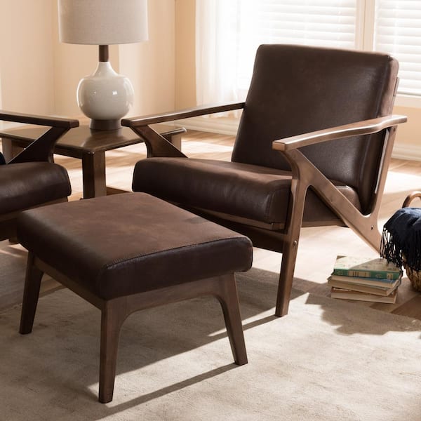 Baxton Studio Bianca Dark Brown And, Leather Lounge Chair And Ottoman Set