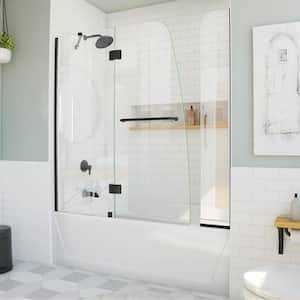 Aqua 56 in. - 60 in. W x 58 in. H Frameless Hinged Tub Door with Extender Panel in Matte Black