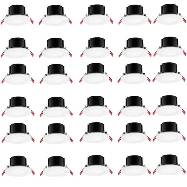 Box on Top Integrated LED 4 in Round Canless Recessed Light for Kitchen Bathroom Livingroom, White Soft White 30-Pack