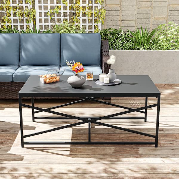 JOYSIDE Outdoor Coffee Table Patio Side Table with Black Steel Frame