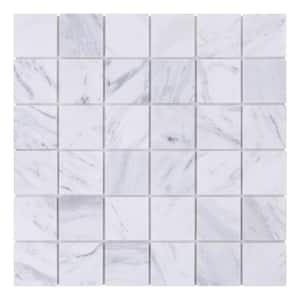 Snowdrop White and Gray 11.73 in. x 11.73 in. x 5mm Marble Peel and Stick Wall Mosaic Tile (5.74 sq. ft./Case)