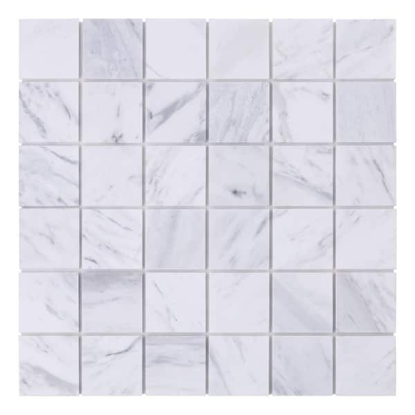 SpeedTiles Take Home Sample - Snowdrop White 4 in. x 4 in. Marble Peel and Stick Mosaic (0.11 sq. ft./Each)