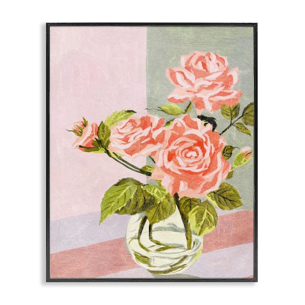 Stupell Industries Pink Roses on Pastels by Melissa Wang Black Framed Nature Giclee Art Print 14 in. x 11 in.