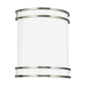 Ravel 9 in. Brushed Nickel Modern ADA Compliant Integrated LED Wall Sconce Vanity Light with White Acrylic Shade