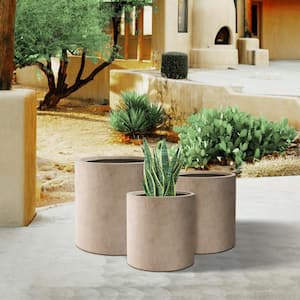 16 in., 13 in. and 10 in. D Concrete Outdoor Planter, Flower Pot (Set of 3), Modern Round Plant Pot for Garden