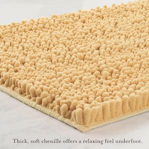 Non-Slip Astor Chenille 20 in. x 34 in. Yellow Polyester Rectangle Bath Mat