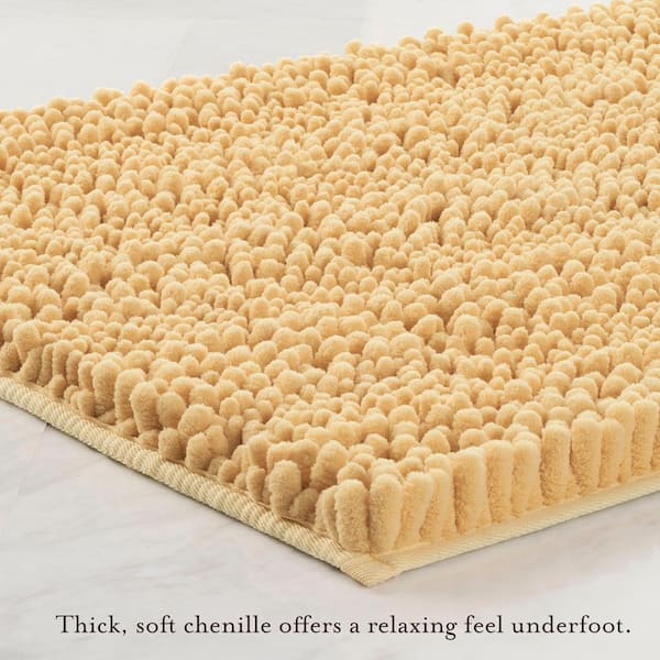 Non-Slip Astor Chenille 20 in. x 34 in. Yellow Polyester Rectangle Bath Mat