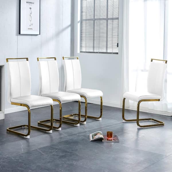 Modern White PU Leather Seat Dining Chairs Set of 4 for Kitchen, Living, Dining Room