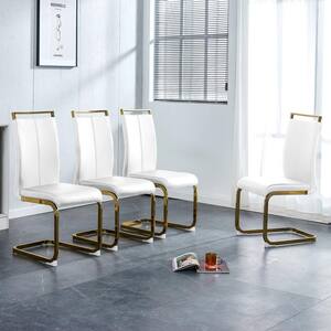 Modern White PU Leather Seat Dining Chairs Set of 4 for Kitchen, Living, Dining Room