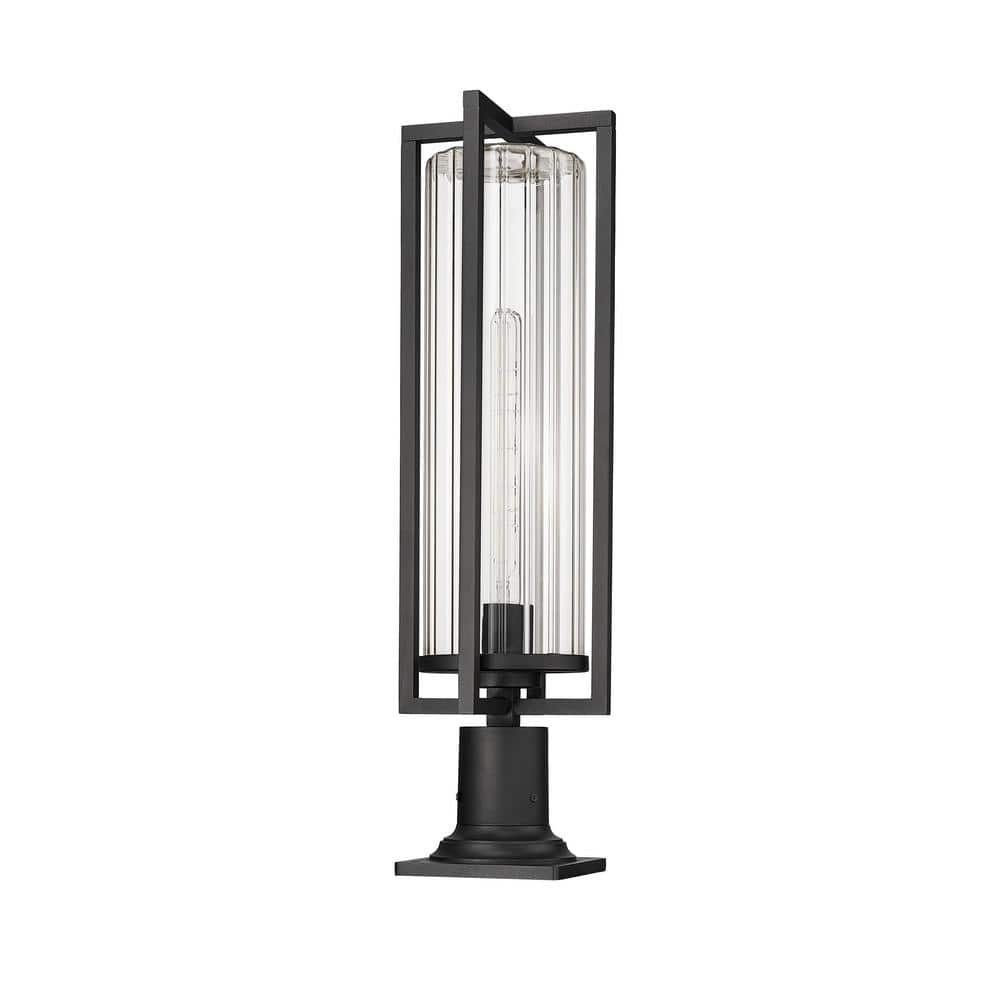 Aura 27.75" Black Aluminum Outdoor Pier Light with Ribbed Glass