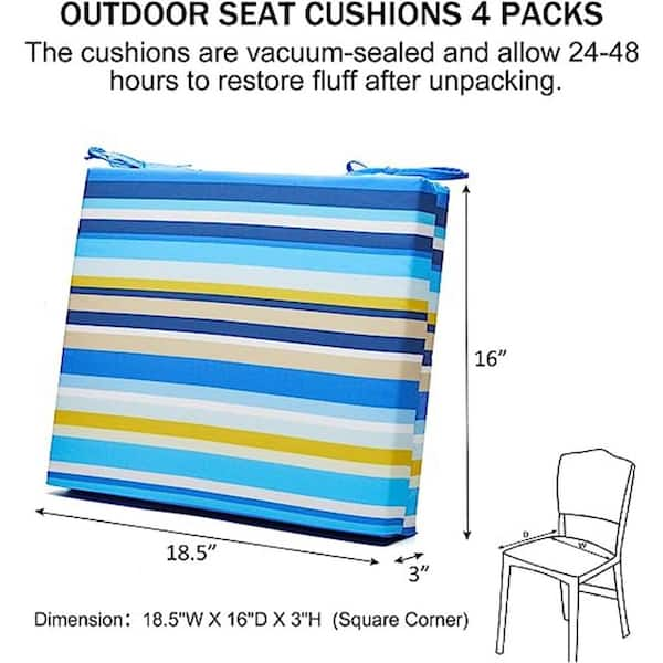 Outdoor Chair Cushions, Waterproof Square Corner Memory Foam Seat Cushions with Ties, Throw Pillow, Blue