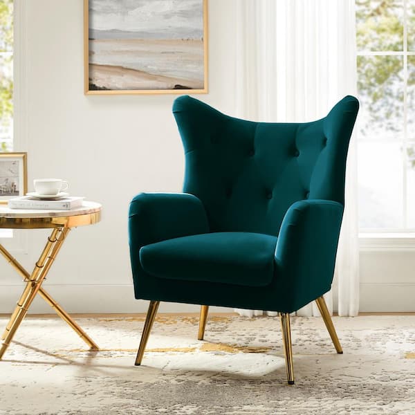 JAYDEN CREATION Jacob Golden Leg Navy Tufted Wingback Chair