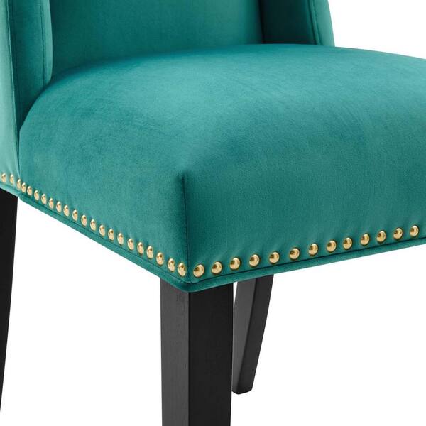 MODWAY Baron Teal Performance Velvet Nailhead Trim Dining Side