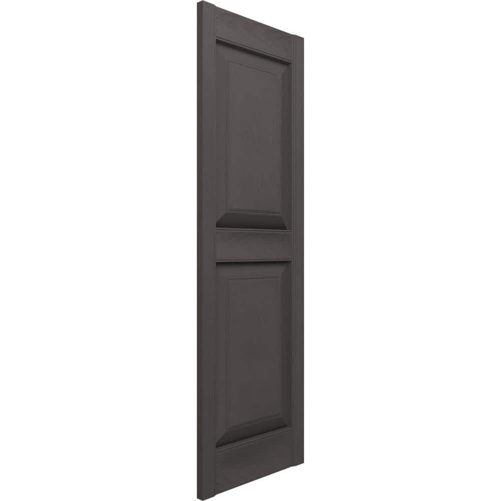 Musket Brown Vinyl Raised Panel Decorative Shutters, 12" x 43"