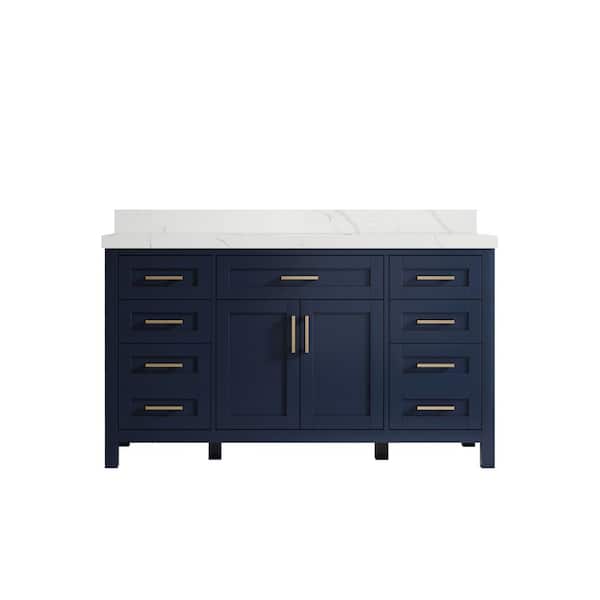 Willow Collections Cambridge 60 in. W x 22 in. D x 36 in. H Single Sink Bath Vanity in Hale Navy Blue with 2 in Calacatta Quartz Top