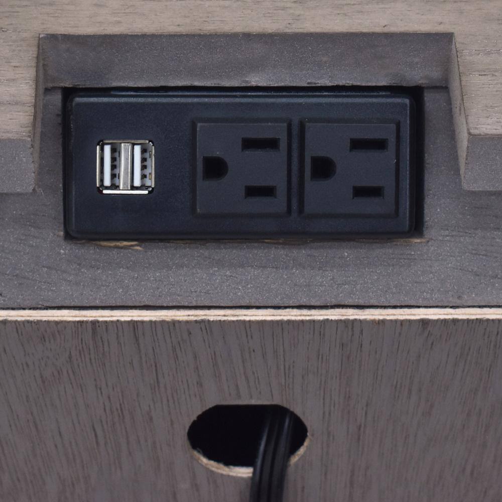 Beige Driftwood 3-Drawer Wood Nightstand with USB Ports
