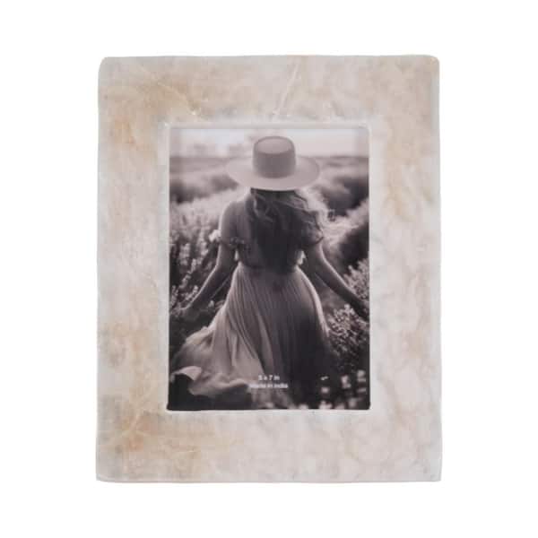5 in. x 7 in. White Stone Modern Rectangle Alabaster Photo Frame
