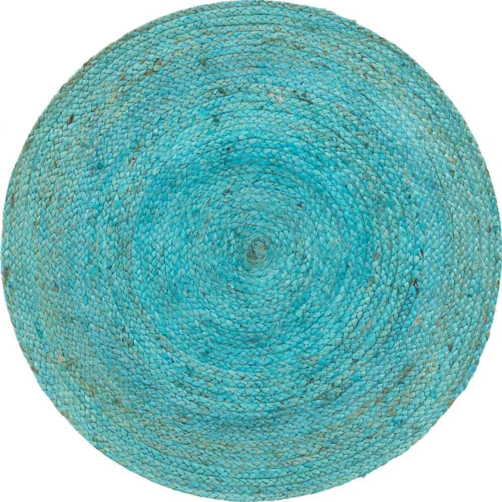 Unique Loom Braided Jute Dhaka Turquoise 3 ft. 3 in. x 3 ft. 3 in. Area
