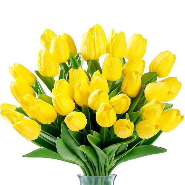 13 in. Yellow Indoor Artificial Tulip Flower, 30-Pieces