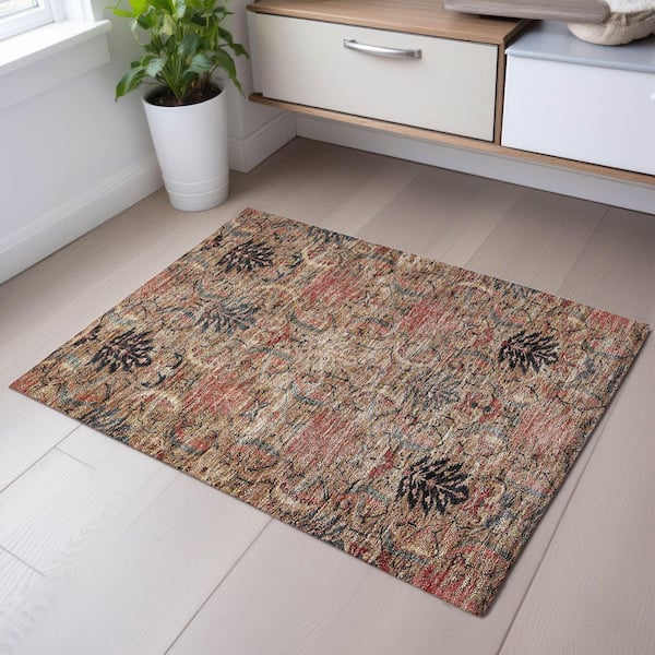 Mayfield Premium Machine Washable Abstract AMF1082 Khaki 2 ft. x 3 ft. Area Rug