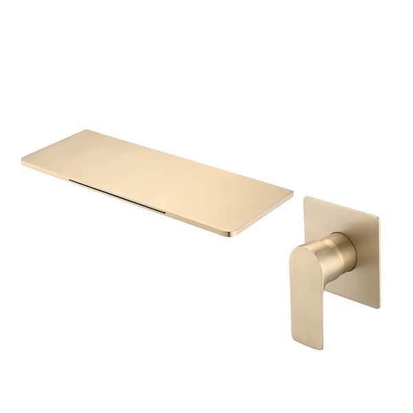 Lukvuzo Waterfall Single Handle Wall Mounted Bathroom Faucet and Hot and Cold Indicator in Brushed Gold