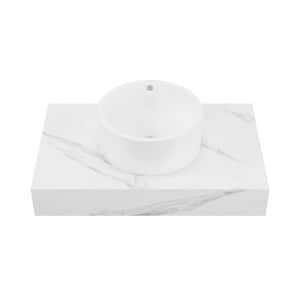 Monaco 36 in. Floating Bathroom Shelf with Vessel Sink in White Marble