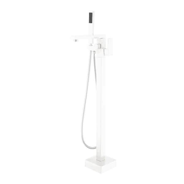WELLFOR Single-Handle Freestanding Tub Faucet with Hand Shower in White
