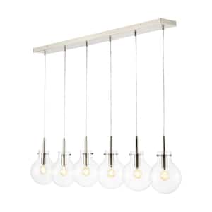 Harlow 40.5 in. 6-Light Modern Contemporary Round Glass/Iron LED Linear Pendant Light, Nickel/Clear