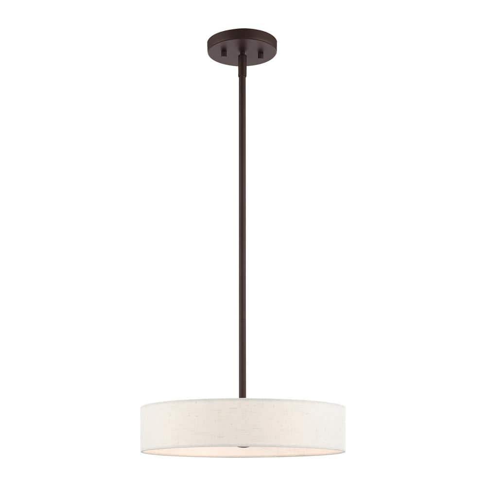 Venlo Modern 4-Light Bronze Drum Pendant with Oatmeal Fabric Shade
