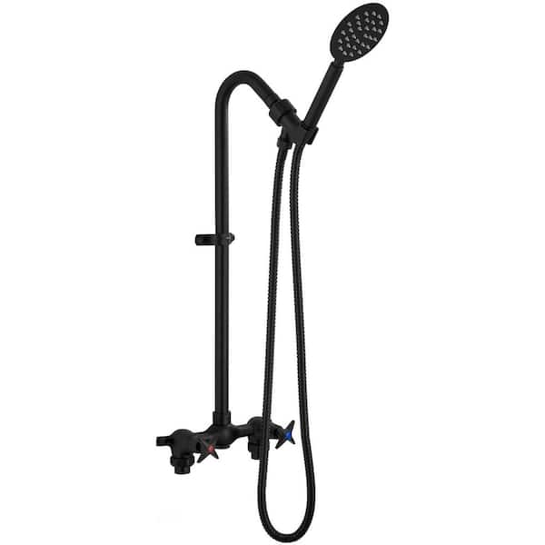 2-Handle Outdoor Shower Kit with High-Mounted Handheld Shower and 59-Inch Hose Matte Black Fixtures
