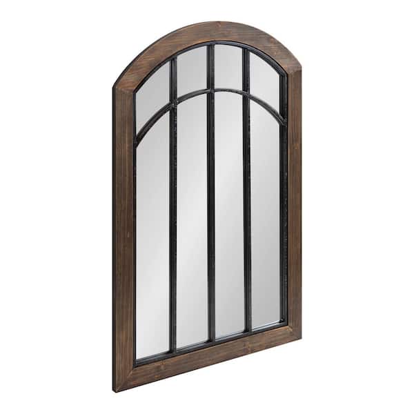 Kate and Laurel Haldron 36 in. H x 24 in. W Farmhouse Arch Framed Rustic Brown Wall Mirror