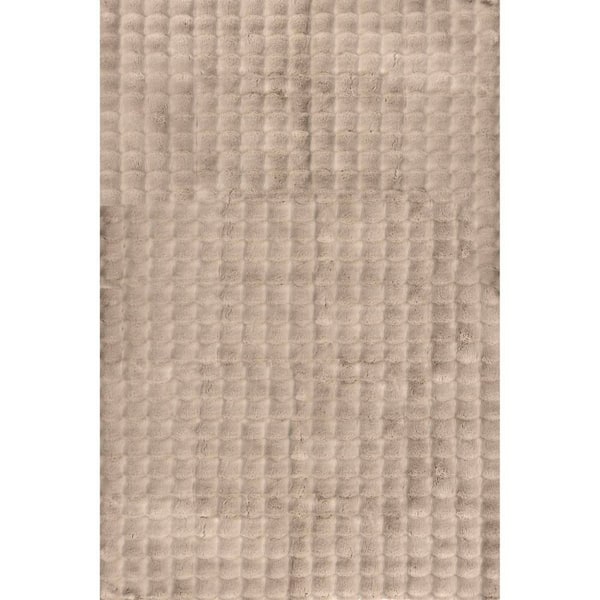 Ivana Checkered Plush Cloud Washable Taupe 6 ft. x 9 ft. Indoor Area Rug