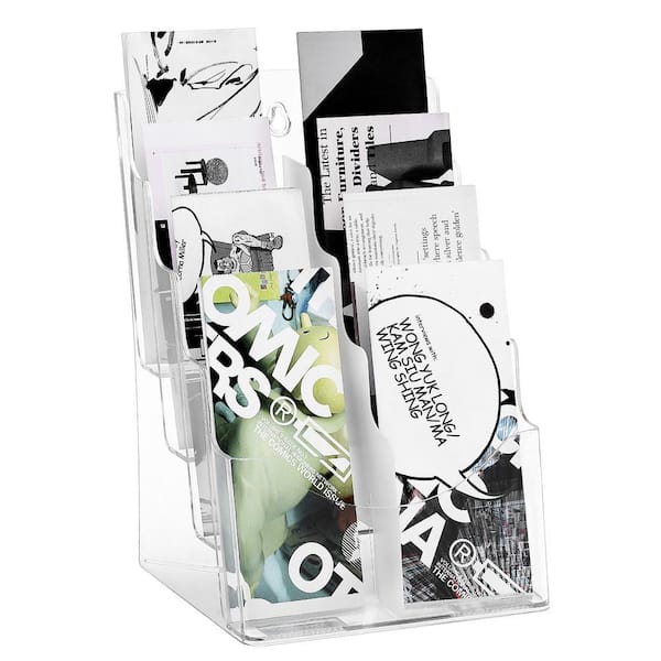 Magazine Display Stand, Acrylic Brochure Display 8.5 x 11 in. 4-Tier Magazine Rack Holder Literature Organizer Stand