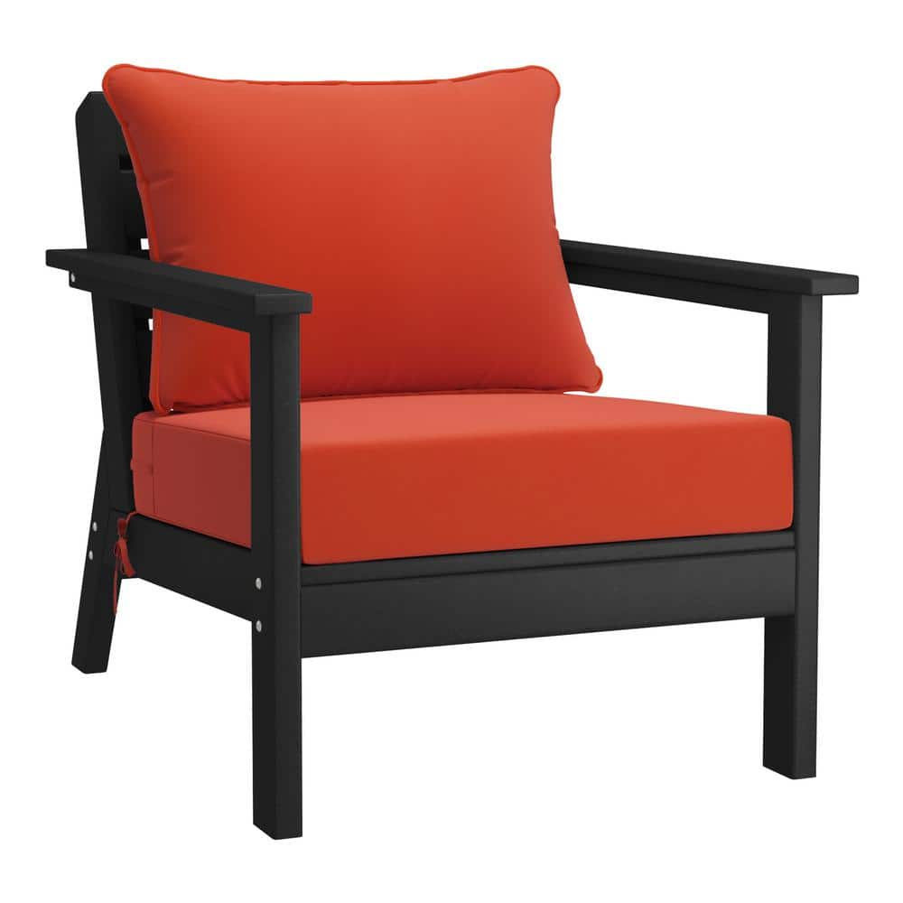 Birchwood Outdoor Patio Deep Seating HDPE Plastic Lounge Chair in Black with Orange Cushions price history on PriceWatchPro