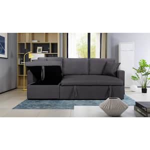 Paisley 88 in. Square Arm 2-Piece Linen L-Shaped Sectional Sofa in Gray with Chaise