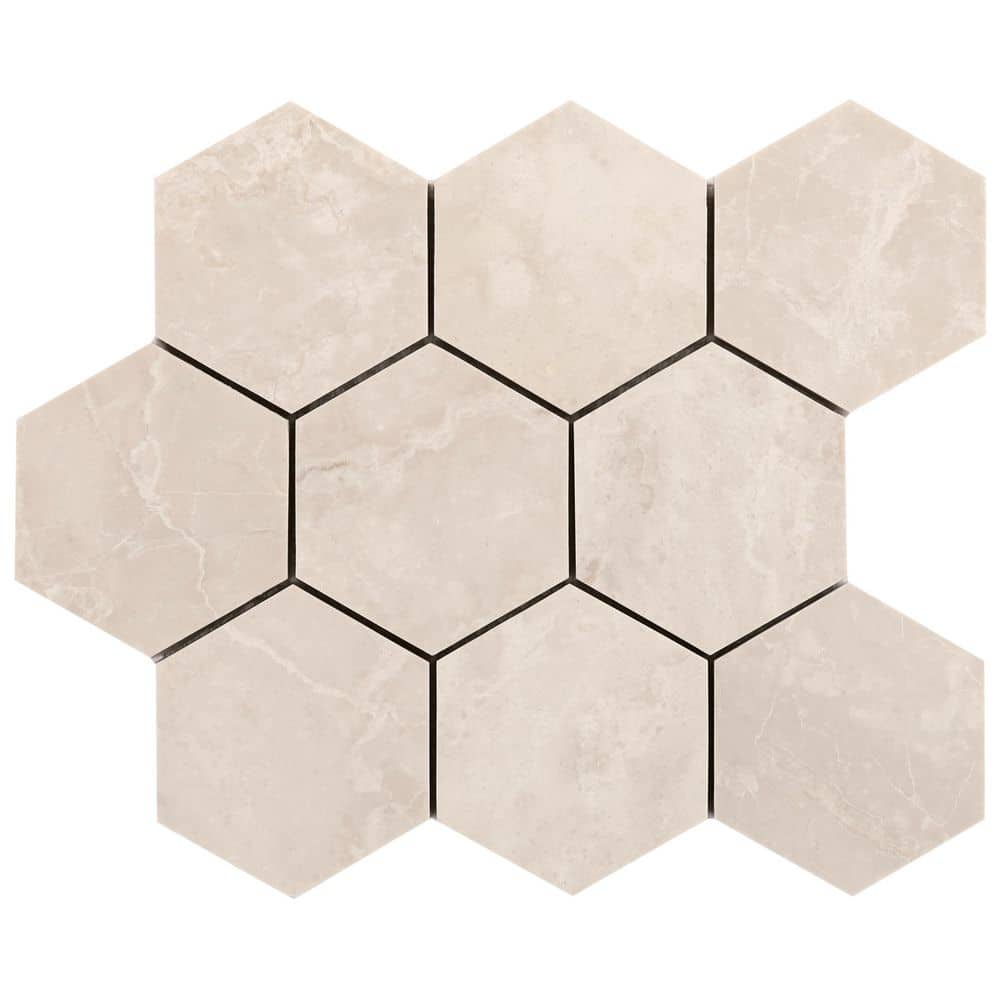 Botticino Extra Light Beige 6 in. x 0.37 in. Hexagon Polished Marble Mosaic Floor and Wall Tile Sample price history on PriceWatchPro