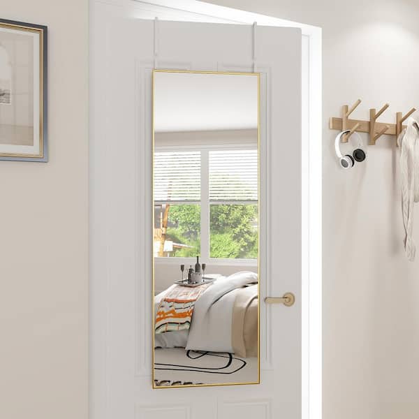 XRAMFY 16 in. W x 49.5 in. H Modern Rectangular Gold Aluminum Alloy Framed Morern Full Length Mirror Wall Mirror