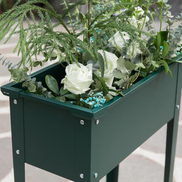 Unbranded - Green Metal Freestanding Raised Garden Bed Rectangular Flower Planter