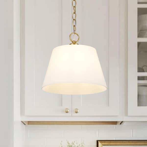 Verto 11.8 in. 1-Light Brass Pendant Light with Alabaster Glass Shade