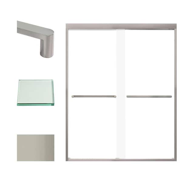 Transolid Frederick 59 in. W x 76 in. H Sliding Semi-Frameless Shower Door in Brushed Stainless with Clear Glass